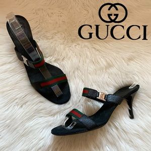 GUCCI GG Logo Ribbon Guccissima Heeled Slides